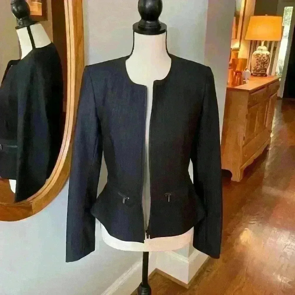 Calvin Klein Navy Blue Blazer Size 4 Zip Pockets